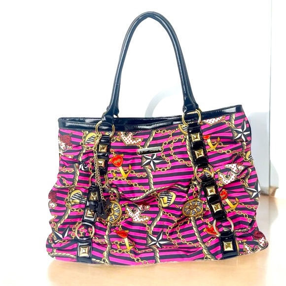 Betsey Johnson Handbags - Betsey Johnson Nautical Hot Pink and Black Women's Tote Bag With Anchor Charm